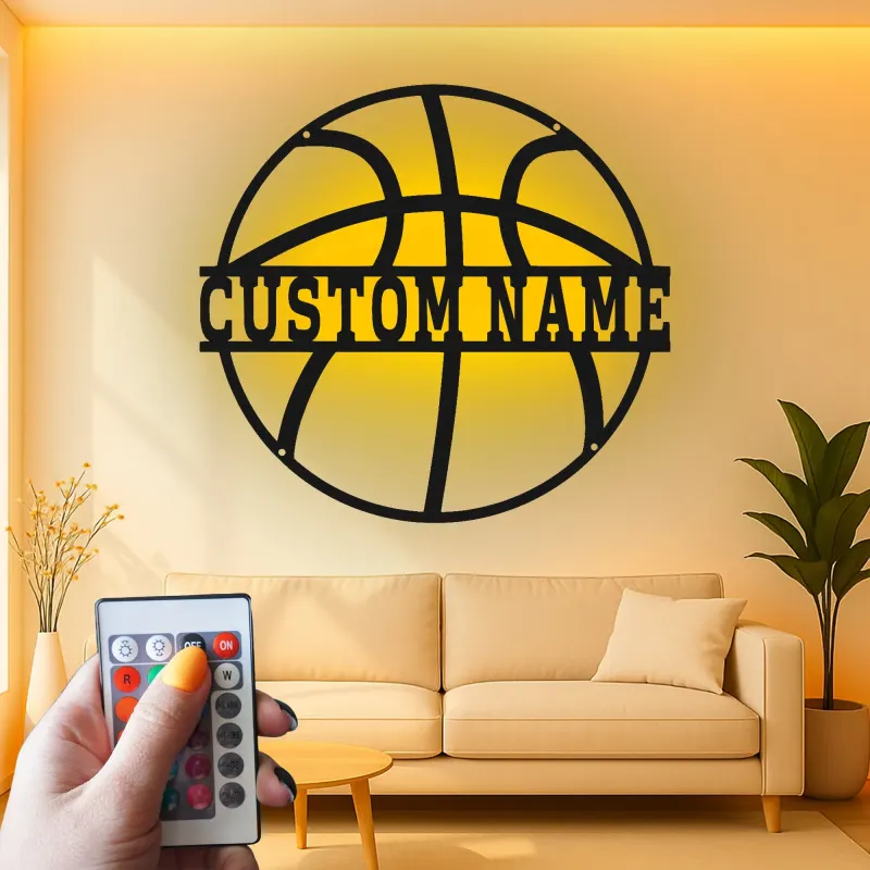 Personalisierte Basketball LED-Beleuchtung Metall-Wandkunst Sportgeschenk für Athleten