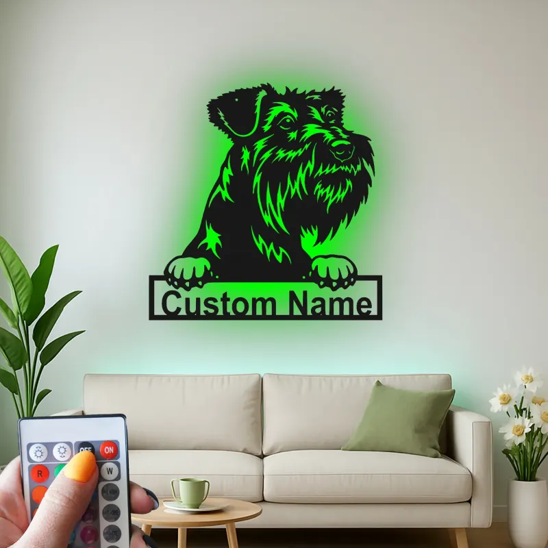Custom Schnauzer LED Sign | Personalized Metal Pet Portrait | Modern Dog Lover Wall Art for Home