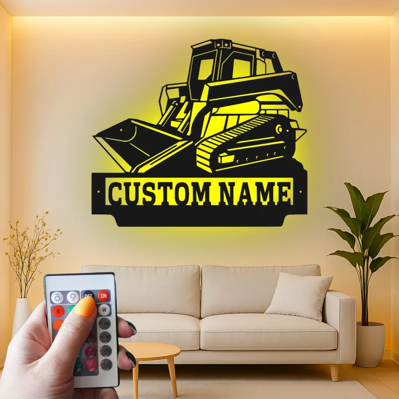 Insegna in metallo personalizzata con LED Bulldozer Regalo per appassionati di costruzione Decorazione per garage o ufficio 1