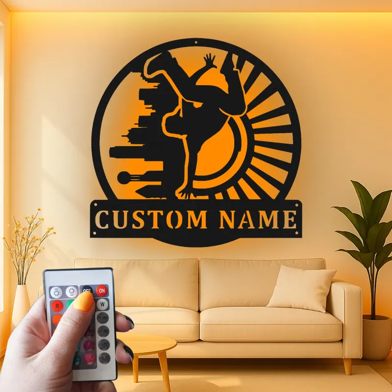 Custom Breakdancer LED Metal Sign | Urban Dance Studio Wall Art | Personalized Teen Room Decor | Hip Hop Dancer Gift