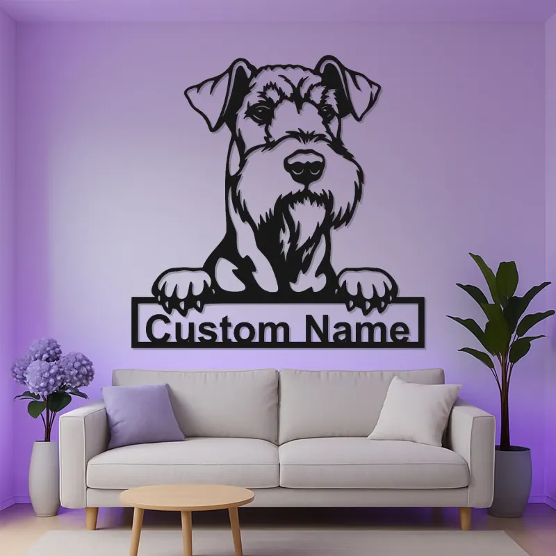 Personalisierte Schnauzer LED-Leuchte | Individuelle Metall-Wandkunst | Realistisches Haustierporträt-Dekor | Hinterleuchtetes Geschenk für Hundeliebhaber