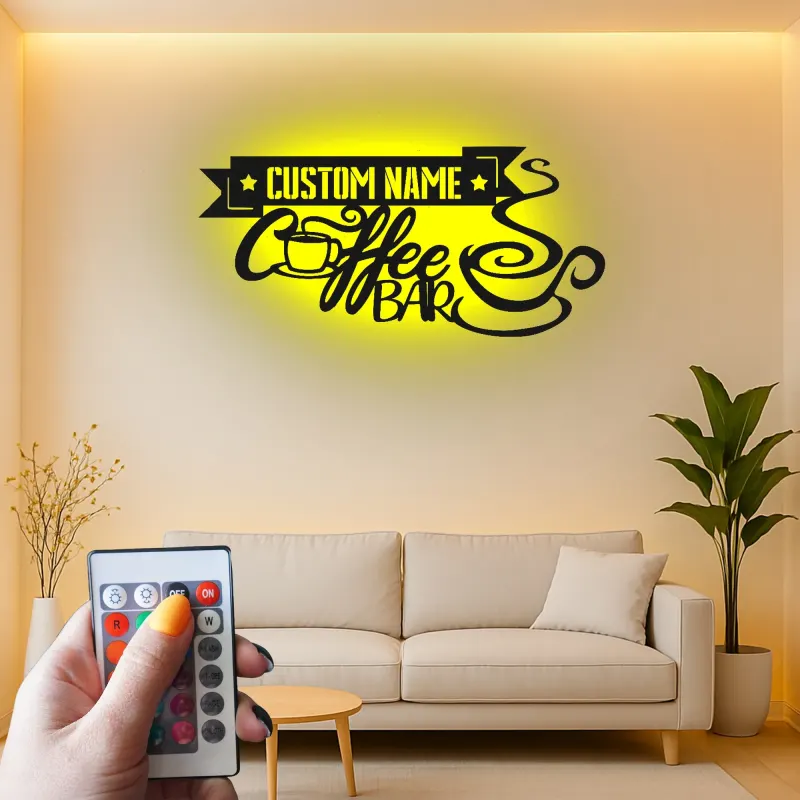 Cartel de metal LED con nombre para bar de café, regalo personalizado para amantes del café, decoración de cocina o café