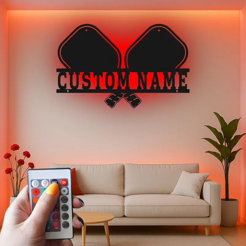 Personalized Pickleball Sign with LED | Custom Metal Name Art | Game Room Decor & Player Gift