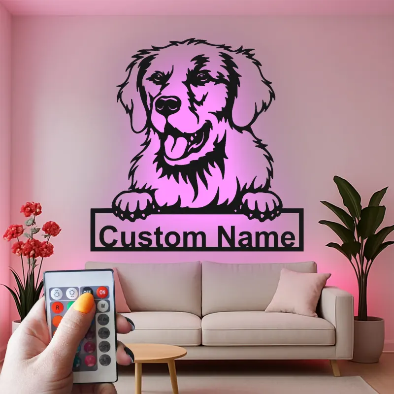 Custom Golden Retriever Led Light Metal Wall Art Personalized Dog Lover Gift Living Room Pet Decor 1