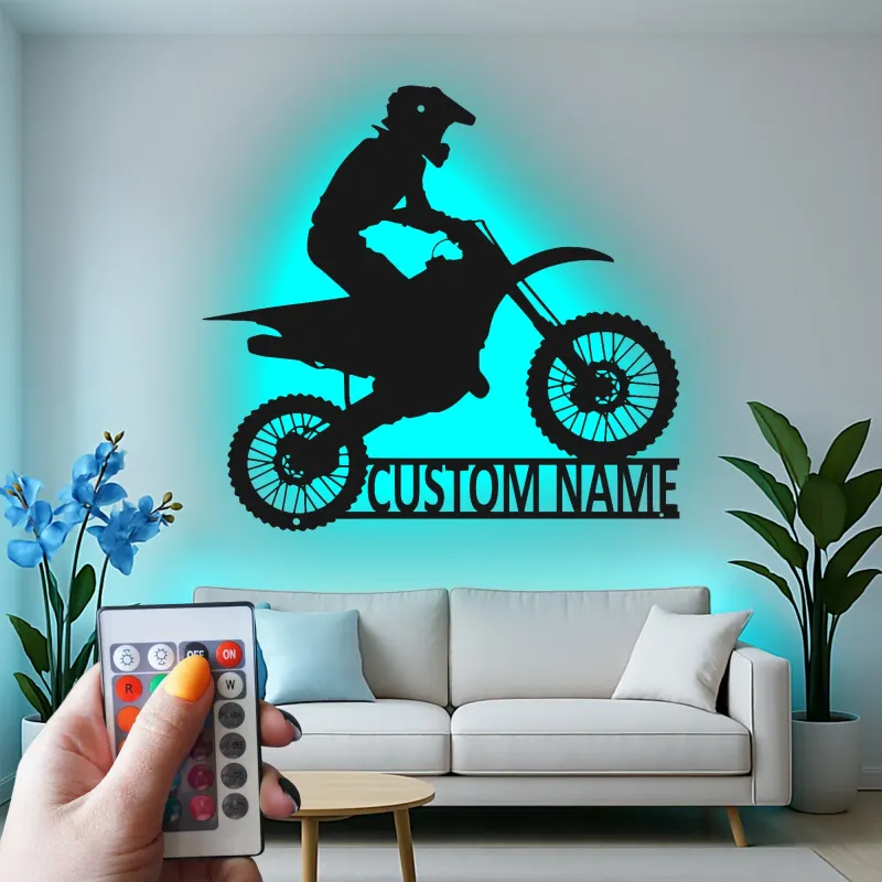 Custom Motocross Rider Led Light Metal Wall Art Personalized Gift for Dirt Bike Enthusiasts Garage or Man Cave Decor 5