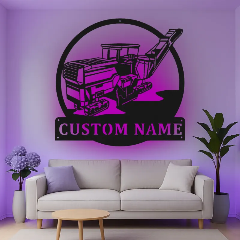 Décoration murale en métal LED personnalisée pour excavateur - Cadeau pour passionnés de construction, décoration de garage ou de bureau