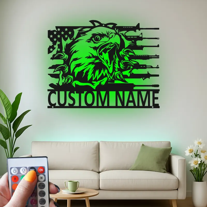 Cartel de metal personalizado con águila y rifles, regalo patriótico para veteranos, decoración para man cave o garaje