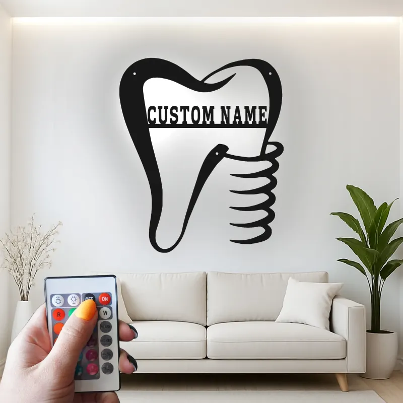 Custom Dentist Tooth Led Light Metal Wall Art Personalized Dental Office Decor Gift for Dentists