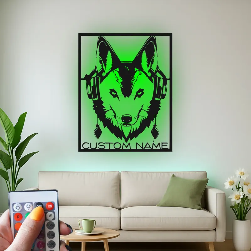 Custom German Shepherd with Headphones Led Light Metal Wall Art Personalized Gift for Dog Lovers Music Room Decor