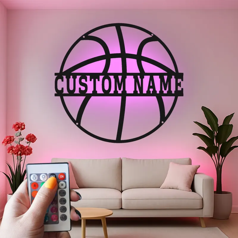 Personalisierte Basketball LED-Beleuchtung Metall-Wandkunst Sportgeschenk für Athleten