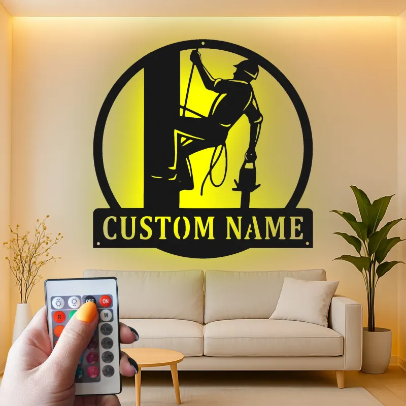 Insegna LED Personalizzata per Lineman | Insegna in Metallo Personalizzata | Regalo per Elettricista | Decorazione per Man Cave