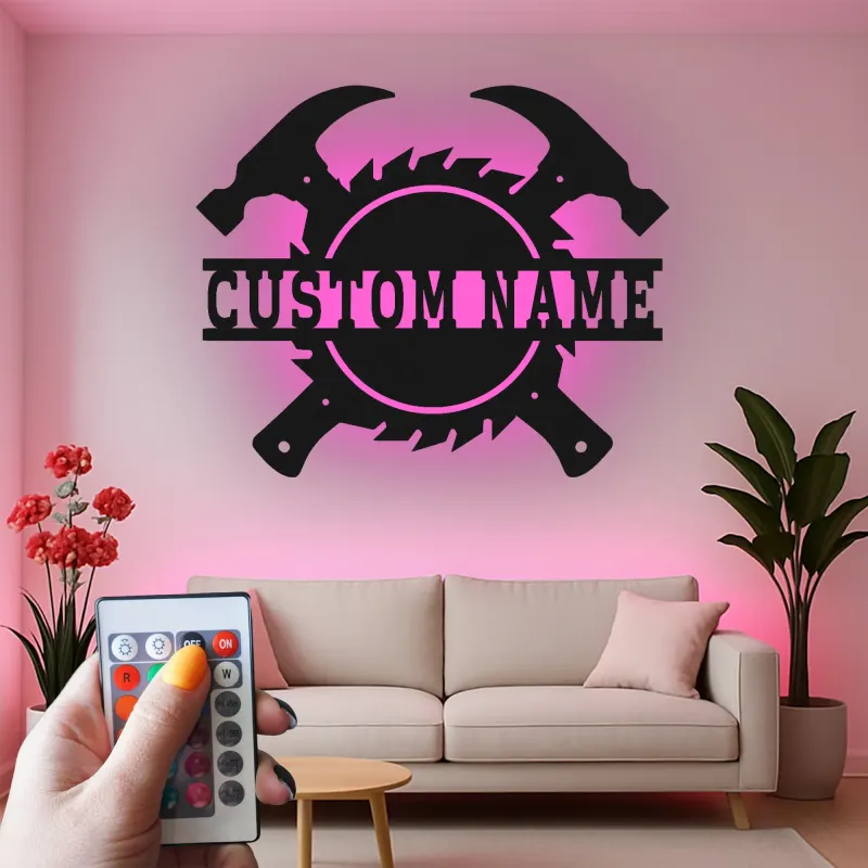 Décoration murale en métal personnalisée avec éclairage LED d'outils de menuisier