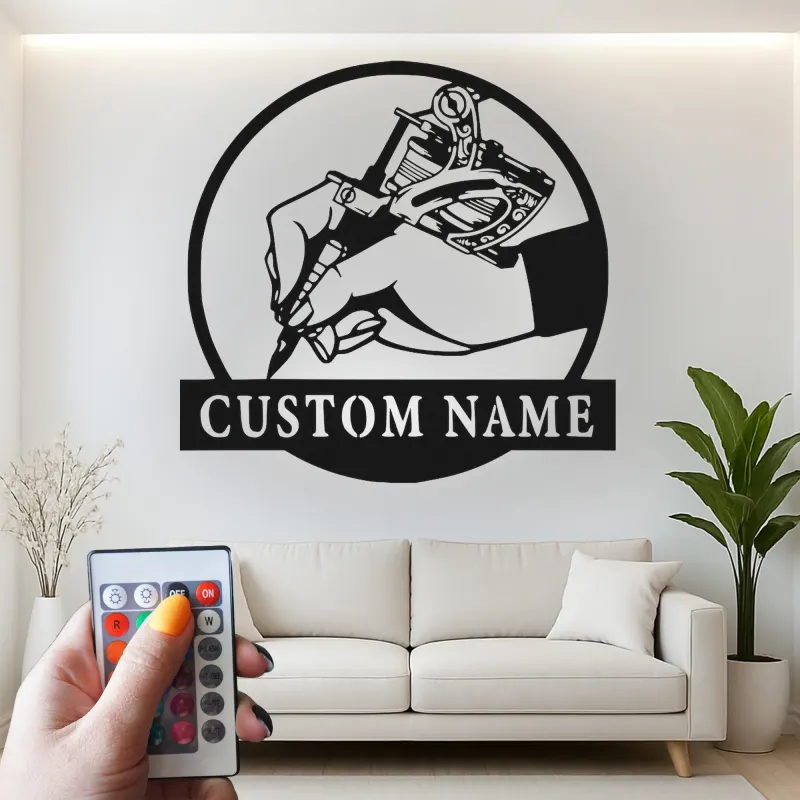 Custom Tattoo Artist LED Sign | Personalized Metal Wall Art for Tattoo Studios | Gift for Tattooist Shop Owner
