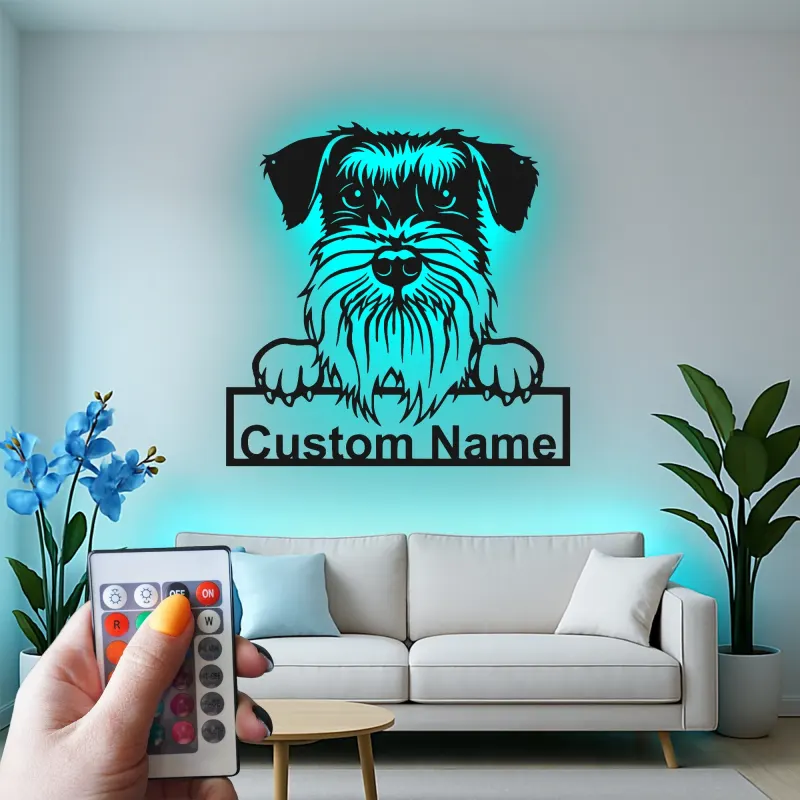 Insegna LED Schnauzer Personalizzata | Arte Murale in Metallo | Regalo per Amanti dei Cani, Decorazione Moderna per Casa e Clinica