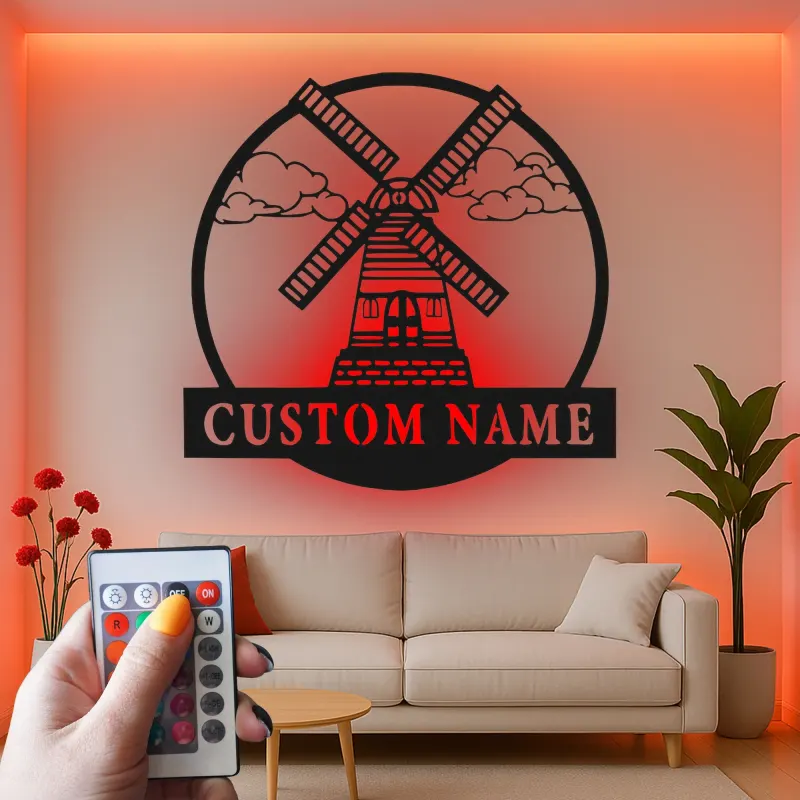 Custom Windmill Led Light Metal Wall Art Personalized Farmhouse Gift Rustic Home Decor for Living Room