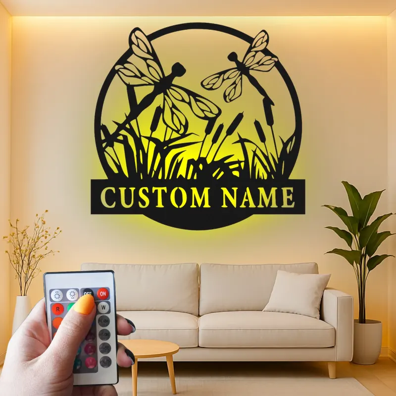 Insegna in metallo LED a forma di libellula personalizzata, regalo per amanti della natura, decorazione per camera da letto o giardino 4