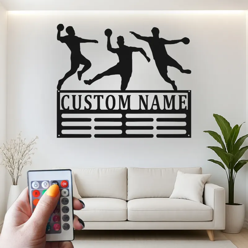 Custom Handball Sign with LED | Personalized Metal Wall Art | Athlete Name Decor for Team Room | Gift for Players & Coaches