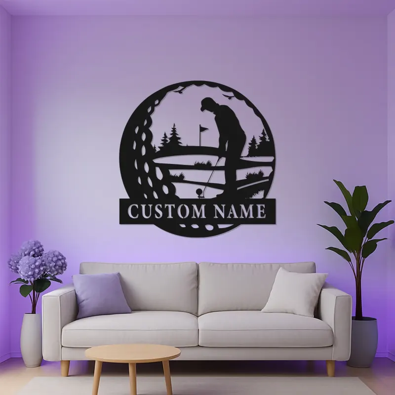 Enseigne LED personnalisée pour golfeur | Décoration murale en métal sur mesure | Cadeau pour amateur de golf | Décor man cave et bureau