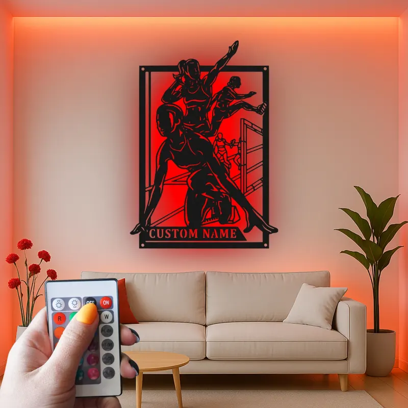 Cartel LED de atleta de obstáculos | Arte mural de metal personalizado | Decoración personalizada con nombre de corredor | Regalo para ella
