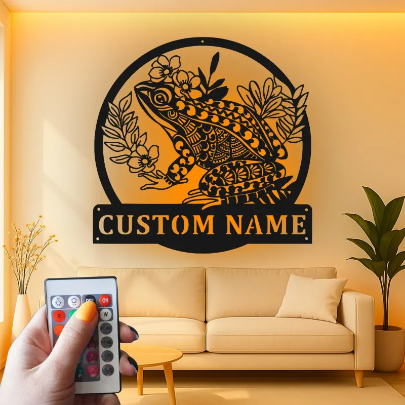 Panneau LED personnalisé de Grenouille | Décoration murale en métal personnalisée | Cadeau pour amoureux de la nature pour le jardin et le patio | Décor amphibien fantaisiste