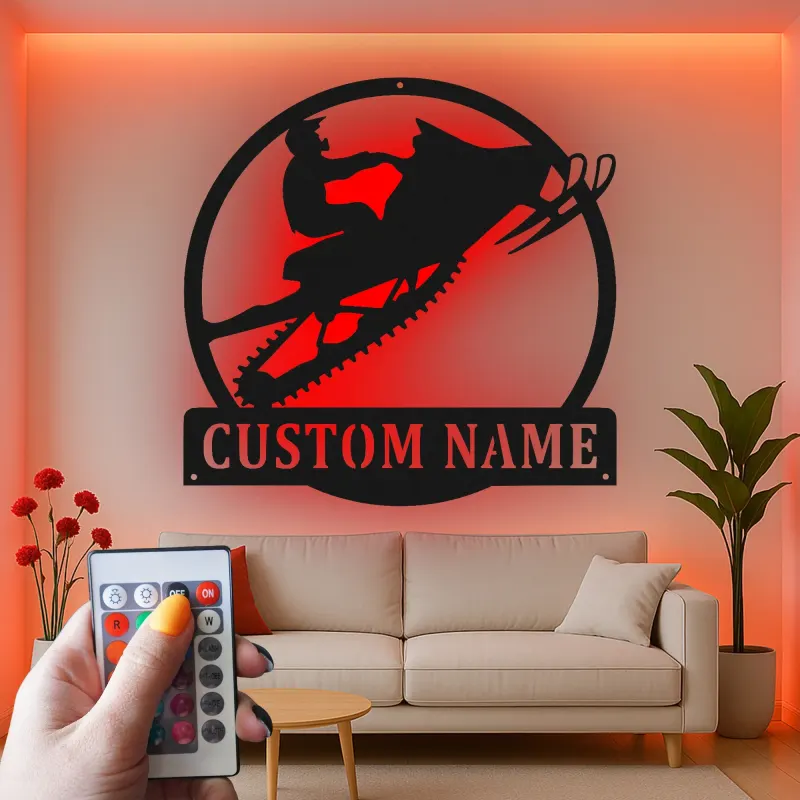 Custom Snowmobile LED Sign | Personalized Metal Wall Art | Winter Sports Decor for Cabin, Garage & Home