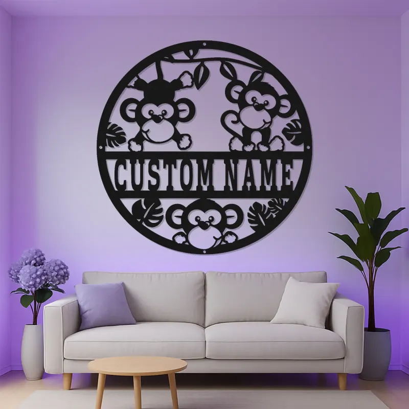 Cartel de nombre de mono personalizado | Arte mural de metal LED para guardería | Decoración de animales de la jungla para la habitación infantil | Regalo de baby shower personalizado