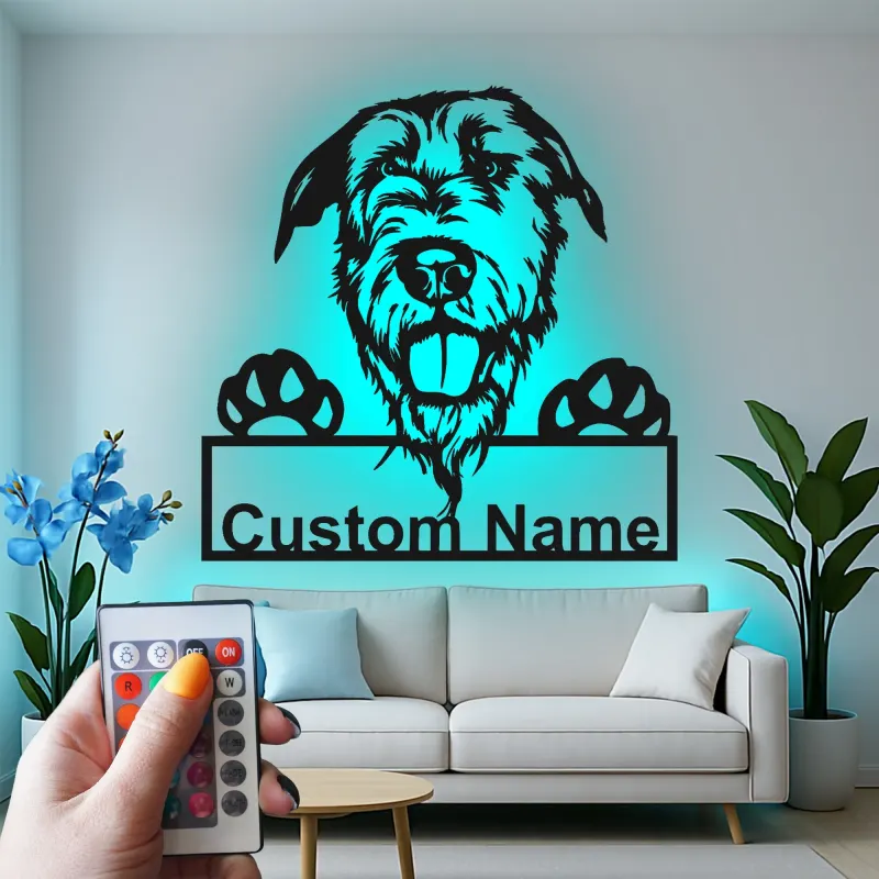 Custom Dog Breed Led Light Metal Wall Art Personalized Pet Parent Gift Living Room or Entryway Decor