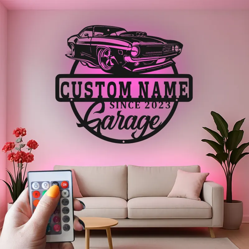 Custom Muscle Car Led Light Metal Wall Art Personalized Garage Gift for Car Enthusiasts Man Cave Decor 4