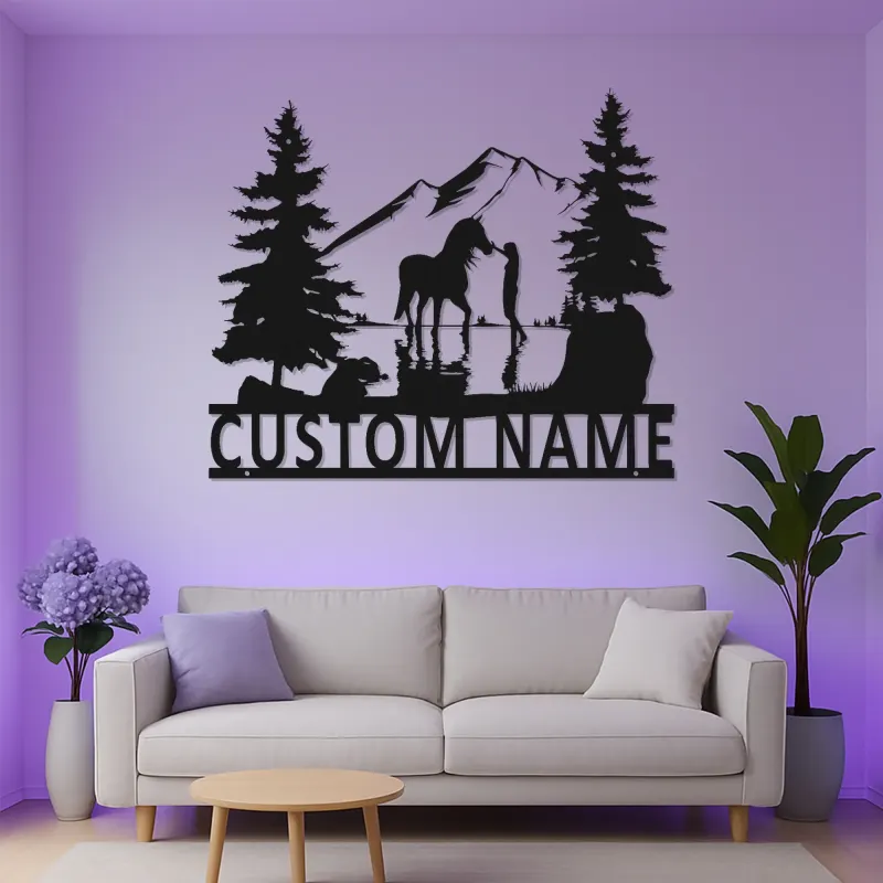 Arte mural de metal personalizado con caballo | Cartel LED ecuestre a medida | Decoración rústica de casa de campo | Regalo para amantes de los caballos