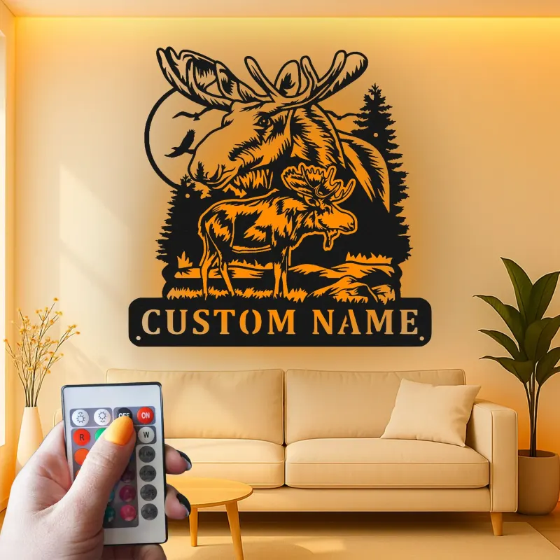 Custom Moose Metal Wall Art | LED Cabin & Lodge Sign | Modern Rustic Hunter Gift & Wildlife Decor