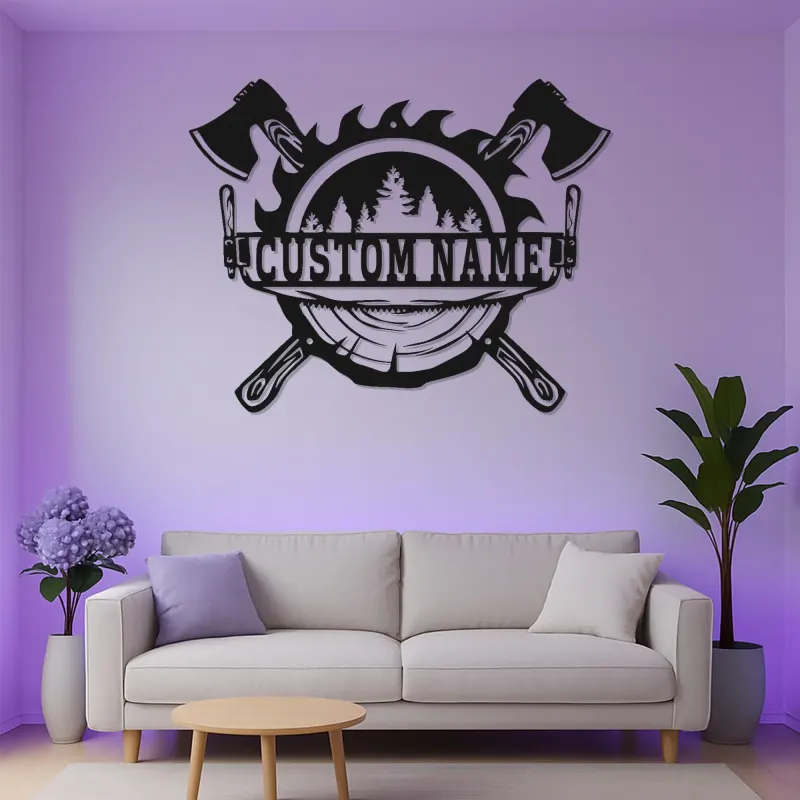 Custom Lumberjack Axe Metal Sign with LED | Personalized Forest Wall Art | Rustic Cabin & Man Cave Decor
