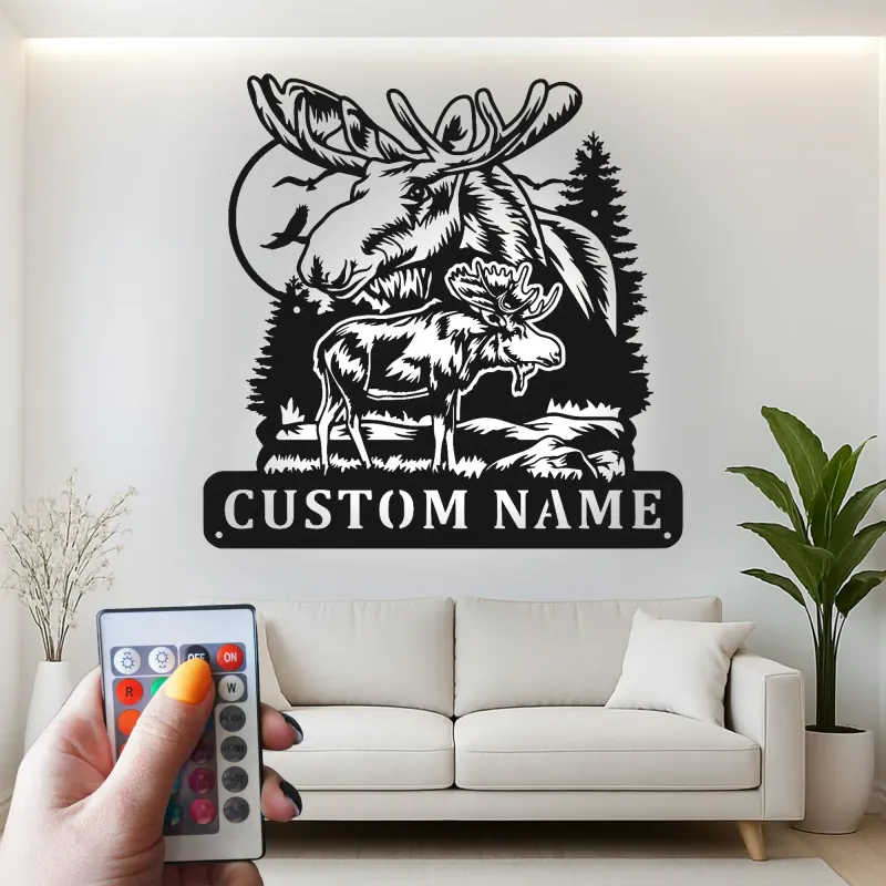 Custom Moose Metal Wall Art | LED Cabin & Lodge Sign | Modern Rustic Hunter Gift & Wildlife Decor