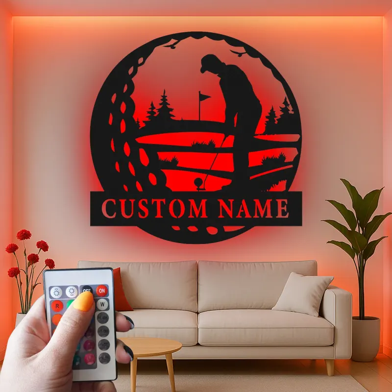 Enseigne LED personnalisée pour golfeur | Décoration murale en métal sur mesure | Cadeau pour amateur de golf | Décor man cave et bureau