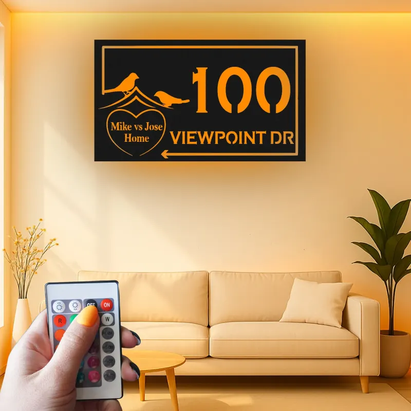 Insegna in metallo LED personalizzata per indirizzo - Regalo per inaugurazione della casa, decorazione esterna per la casa