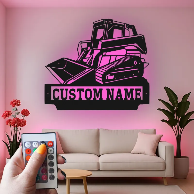 Insegna in metallo personalizzata con LED Bulldozer Regalo per appassionati di costruzione Decorazione per garage o ufficio 1