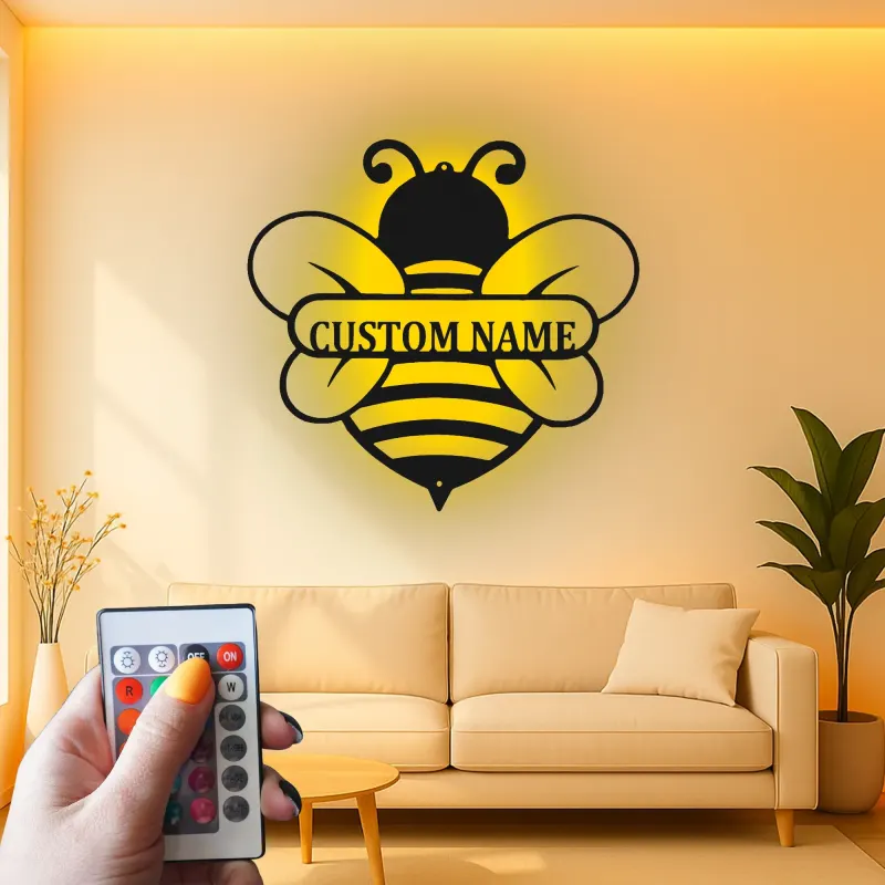 Insegna in metallo LED personalizzata con ape - Regalo per amanti della natura, decorazione per asilo o giardino