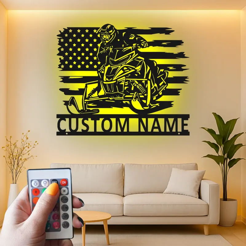 Décoration murale en métal personnalisée pour motoneigistes avec rétroéclairage LED