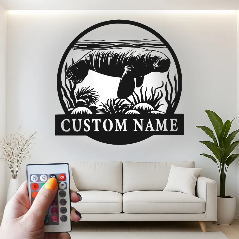 Custom Manatee LED Metal Wall Art | Personalized Nautical Decor | Florida Ocean Lover Gift Sign