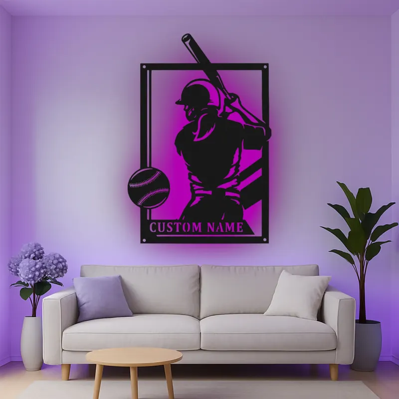 Insegna in metallo personalizzata per giocatore di softball con luce LED regalo per atleti decorazione per sala giochi sportiva 2