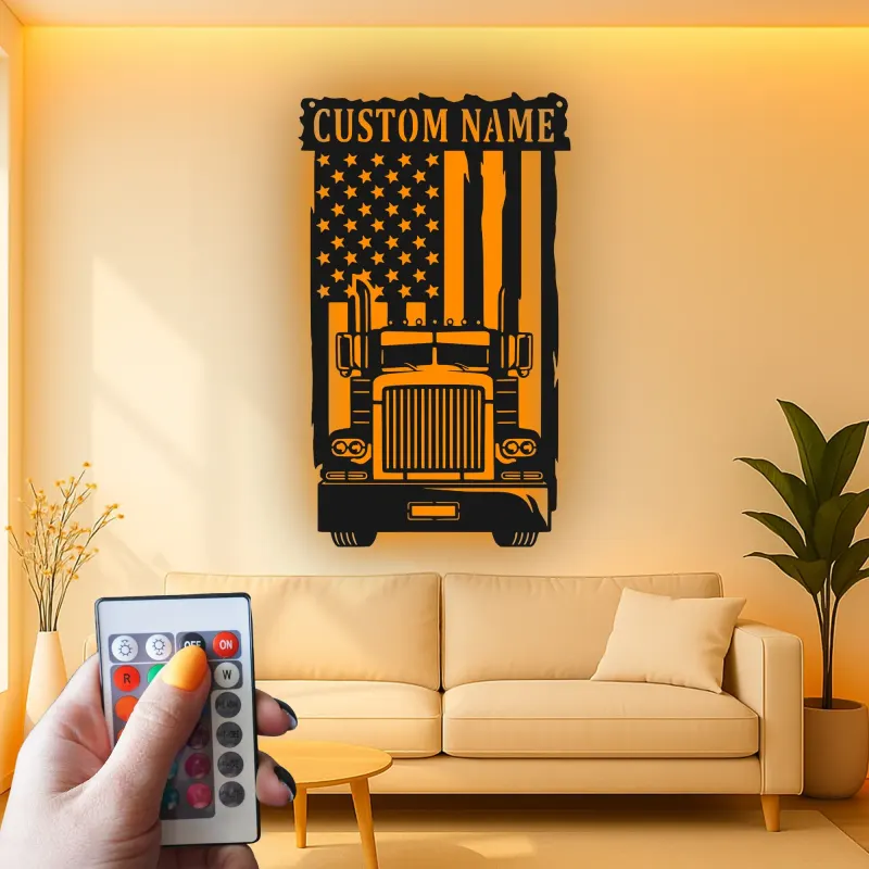 Insegna in metallo personalizzata con camion americano retroilluminato regalo per camionisti decorazione per garage o man cave