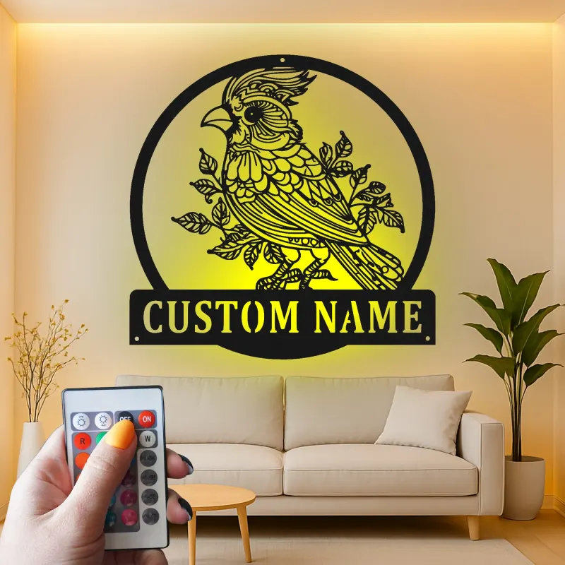 Personalisierte Vogel LED Licht Metall-Wandkunst – Geschenk für Naturfreunde, Schlafzimmer oder Wohnzimmer Dekor