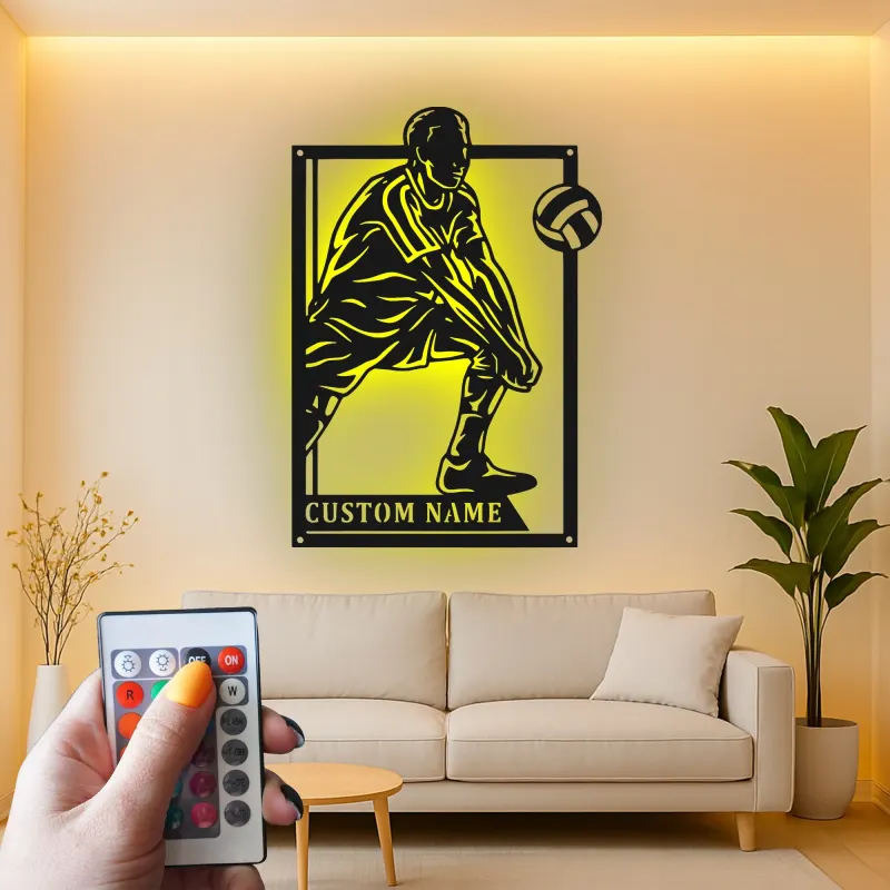 Insegna in metallo personalizzata con luce LED per giocatore di pallavolo - Regalo per atleti e decorazione per sala giochi
