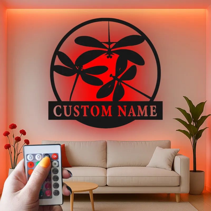 Insegna in metallo LED a forma di libellula personalizzata, regalo per amanti della natura, decorazione per camera da letto o giardino 1