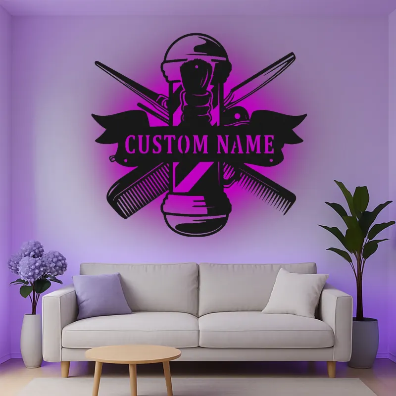 Personalisierte LED-Beleuchtung Metall-Wandkunst für Friseursalons 1
