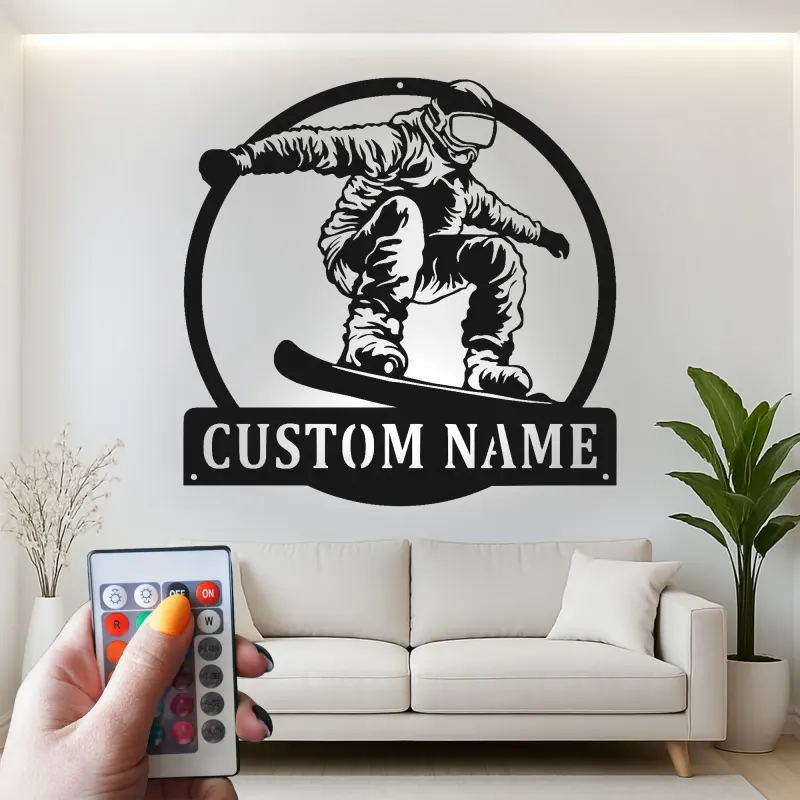 Personalisierte Snowboarder-Leuchtschilder | Personalisiertes Metallschild | Teenagerzimmer Dekor & Wintersport Geschenk