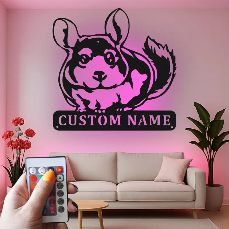 Décoration murale en métal LED personnalisée pour amoureux des chinchillas
