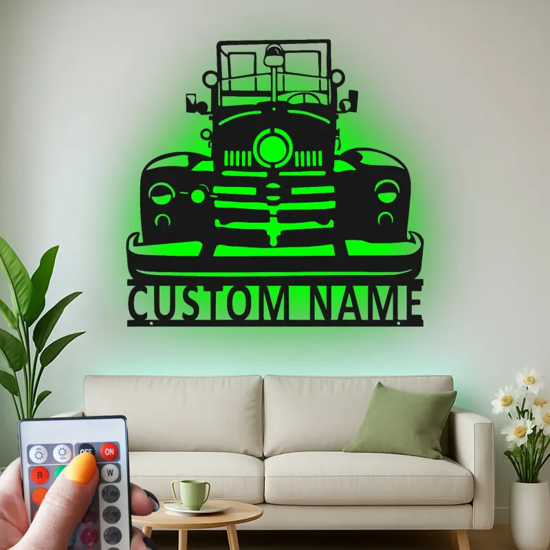 Personalisierte Vintage-Truck LED-Licht Metall-Wandkunst Geschenk für Auto-Enthusiasten Garagen-Dekor
