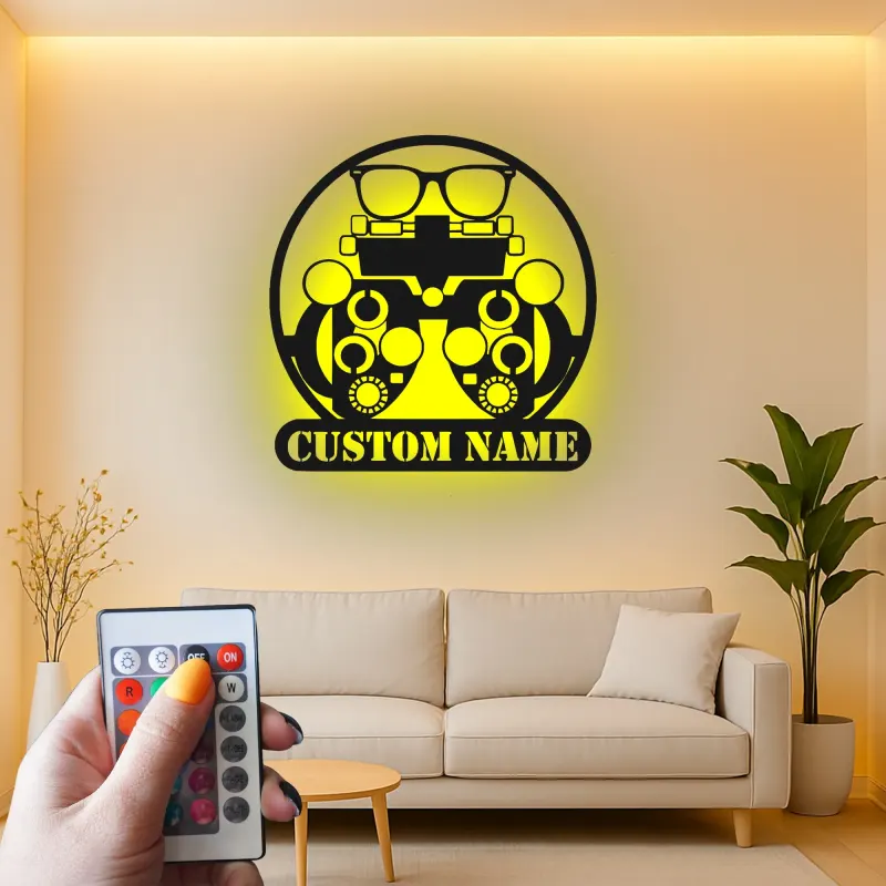 Panneau LED Phoroptère Personnalisé | Décoration murale Optométriste Personnalisée | Décor de clinique oculaire en métal | Cadeau pour médecin
