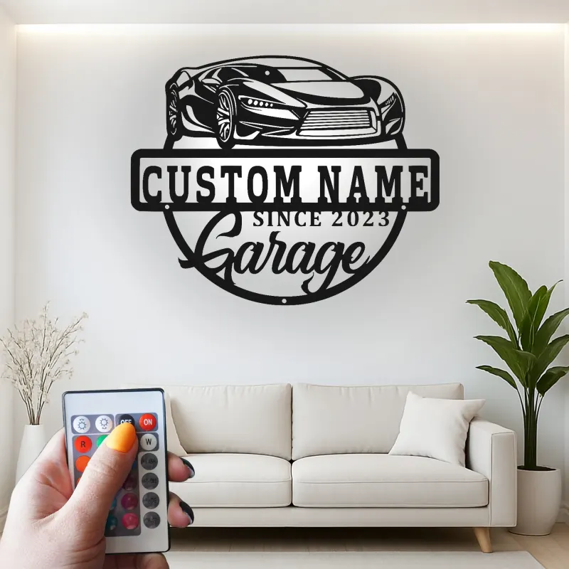 Custom Sports Car Led Light Metal Wall Art Personalized Garage Gift for Car Enthusiasts Man Cave Decor
