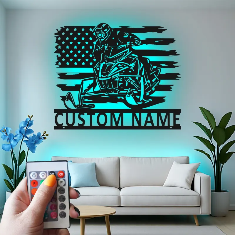 Décoration murale en métal personnalisée pour motoneigistes avec rétroéclairage LED
